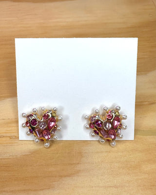 Pearl Heart Shaped Stud Earrings