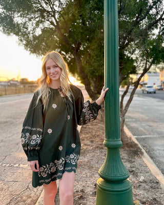 Embroidered Hunter Green Dress