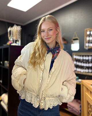 Lace Trim Bomber Jacket