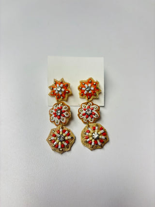 Embroidered Flower Earrings - Neutral