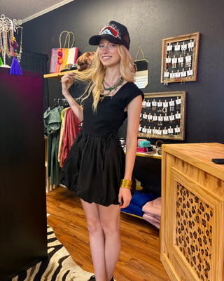 Black Bubble Hem Mini Dress