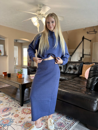 Dusty Indigo Sweater Skirt Set