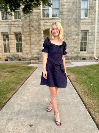 Navy Eyelet Dress