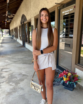 Beige Gingham Athletic Dress