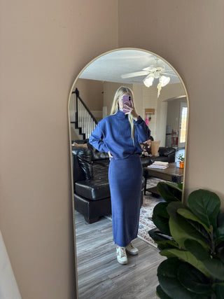 Dusty Indigo Sweater Skirt Set