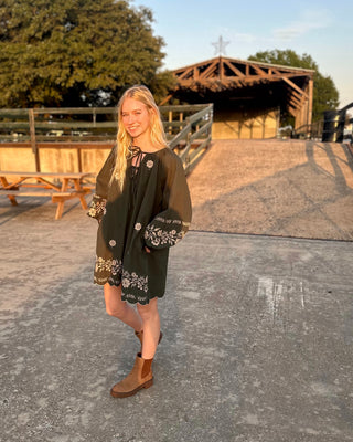 Embroidered Hunter Green Dress