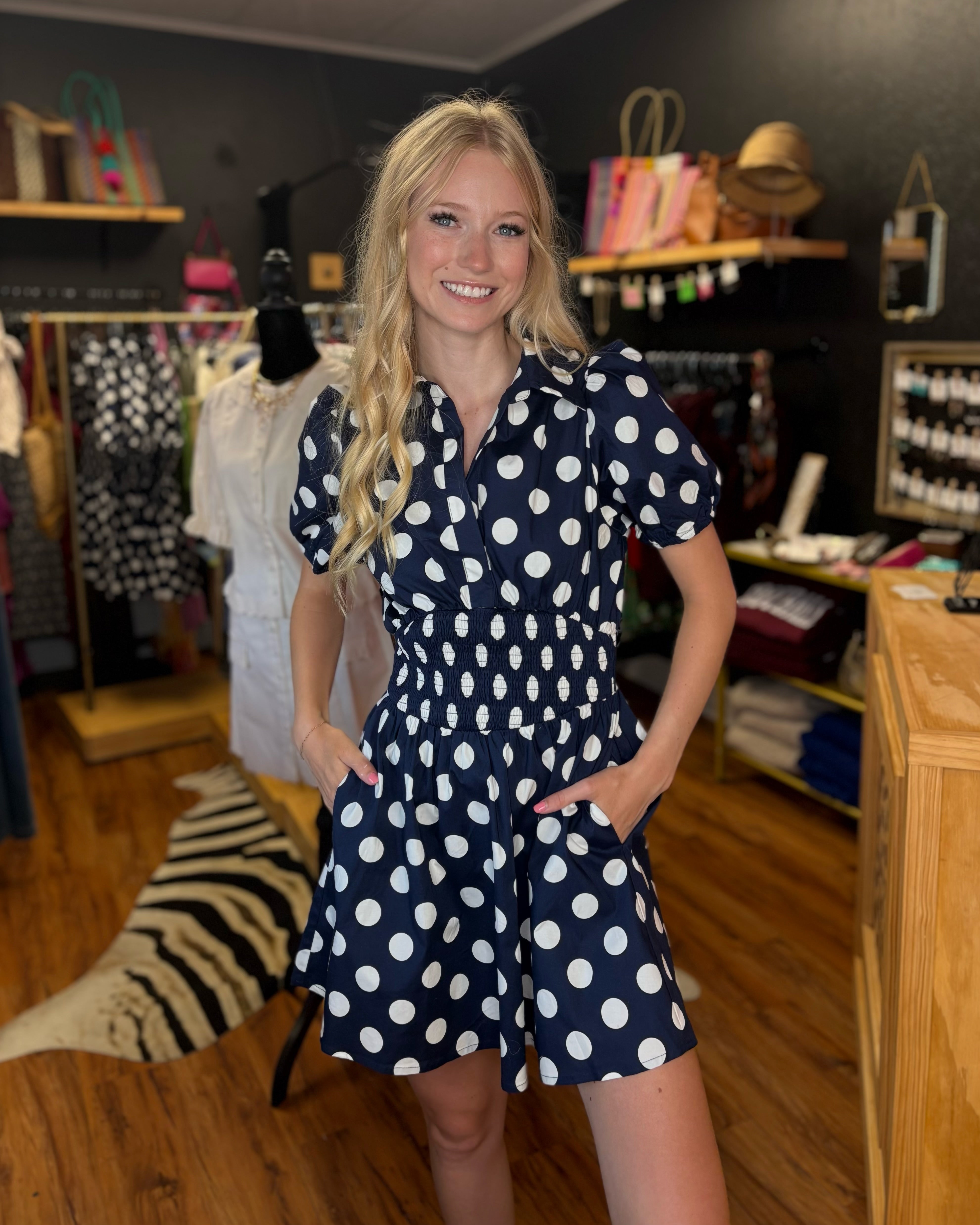 Navy and White Polka Dot Dress – Love, Elvy