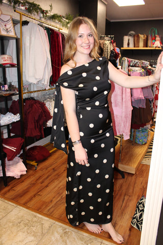 Off the Shoulder Polka-Dot Dress