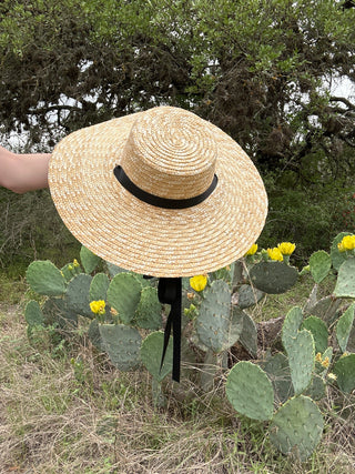 Sun Hat with Black Ribbon Chin Strap