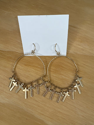 Dangle Cross Hoop Earrings