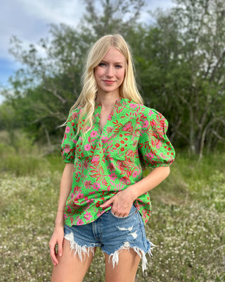 Green Floral Top