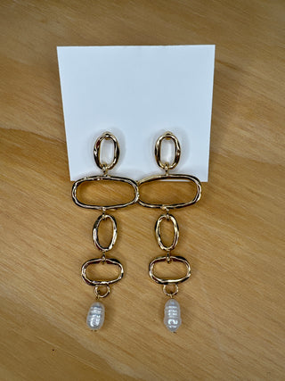 Geometric Gold and Pearl Earrings