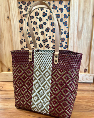 Handwoven Tote Bag - A&M with Leather Straps