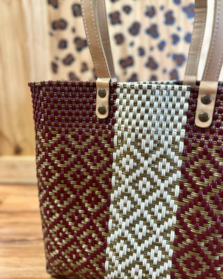Handwoven Tote Bag - A&M with Leather Straps