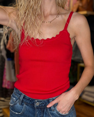 Scalloped Red Tank