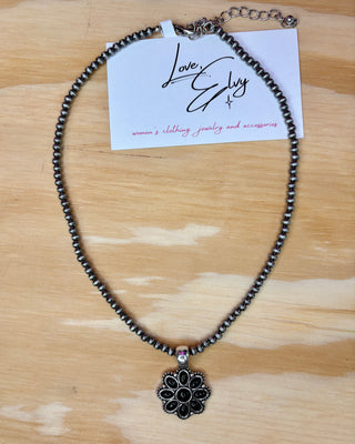Navajo Pearl Inspired Necklace with Black Pendant