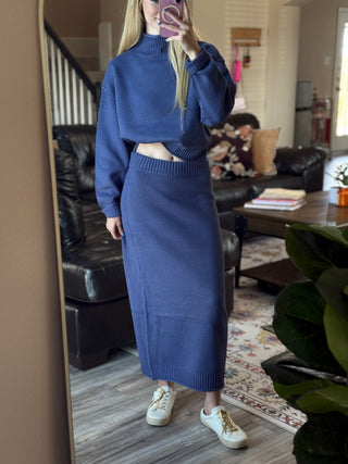 Dusty Indigo Sweater Skirt Set