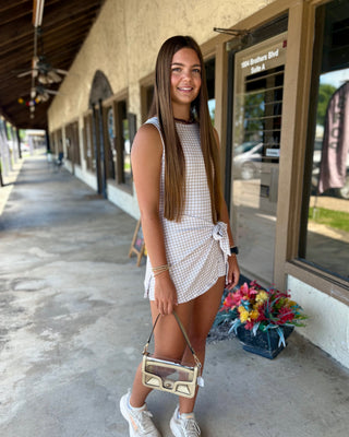 Beige Gingham Athletic Dress