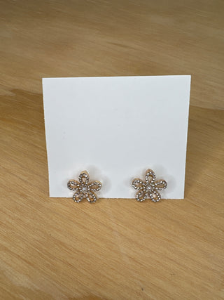 Rhinestone and Pearl Flower Stud Earrings