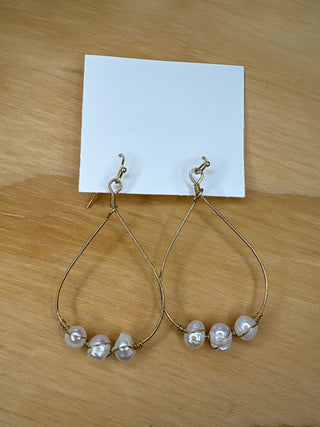 Pearl and Gold Wire Hoop Earrings