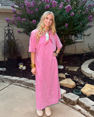 Mineral Washed Casual Midi Dress