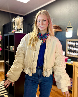 Lace Trim Bomber Jacket