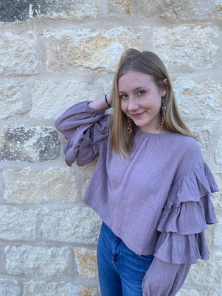 Lavender Ruffle Sleeve Blouse