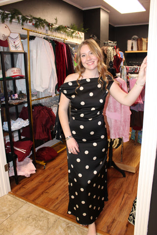 Off the Shoulder Polka-Dot Dress